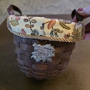 Longaberger‎ Sm Fruit Basket Set  Merlot Autumn Path Pewter Autumn Leaves Tie-On
